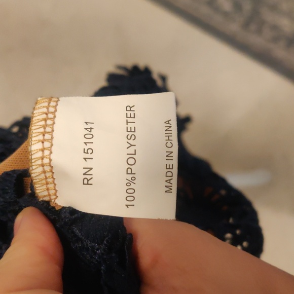 Few Moda NY hollow transparent cotton Elegant Navy Lace Black Trim Midi Dress - Picture 8 of 14